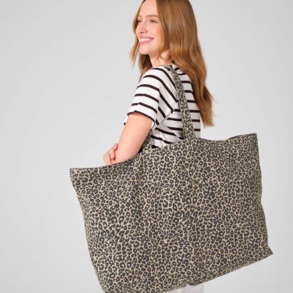 Leopard Print Canvas Oversized Tote Bag Thumbnail