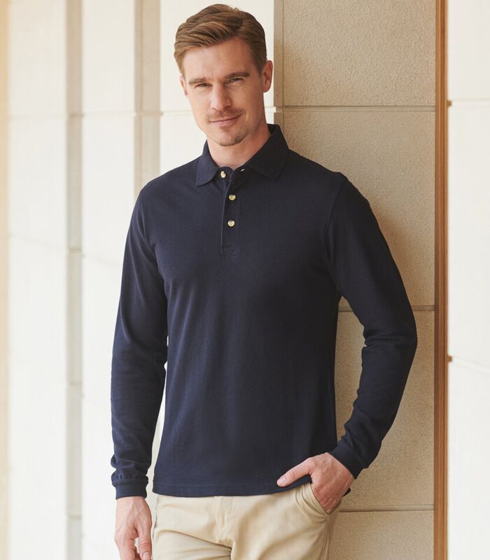 Long sleeve cotton polo shirt Thumbnail