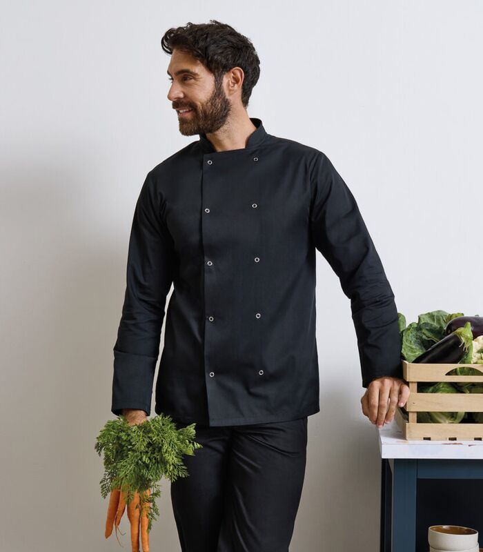 Studded front long sleeve chef's jacket Thumbnail