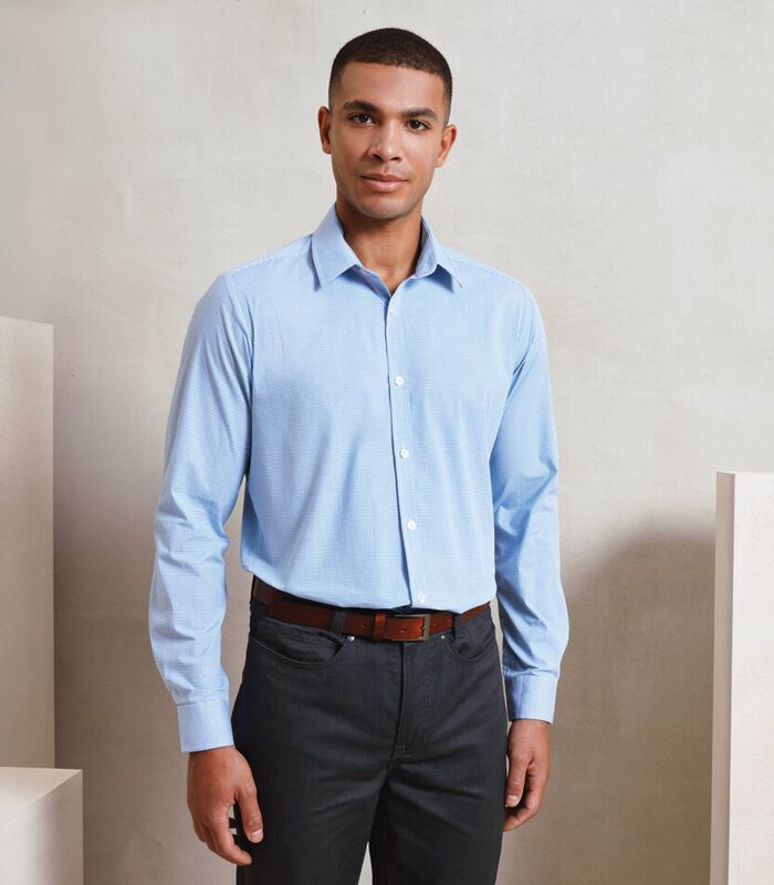 Microcheck (Gingham) long sleeve cotton shirt Thumbnail